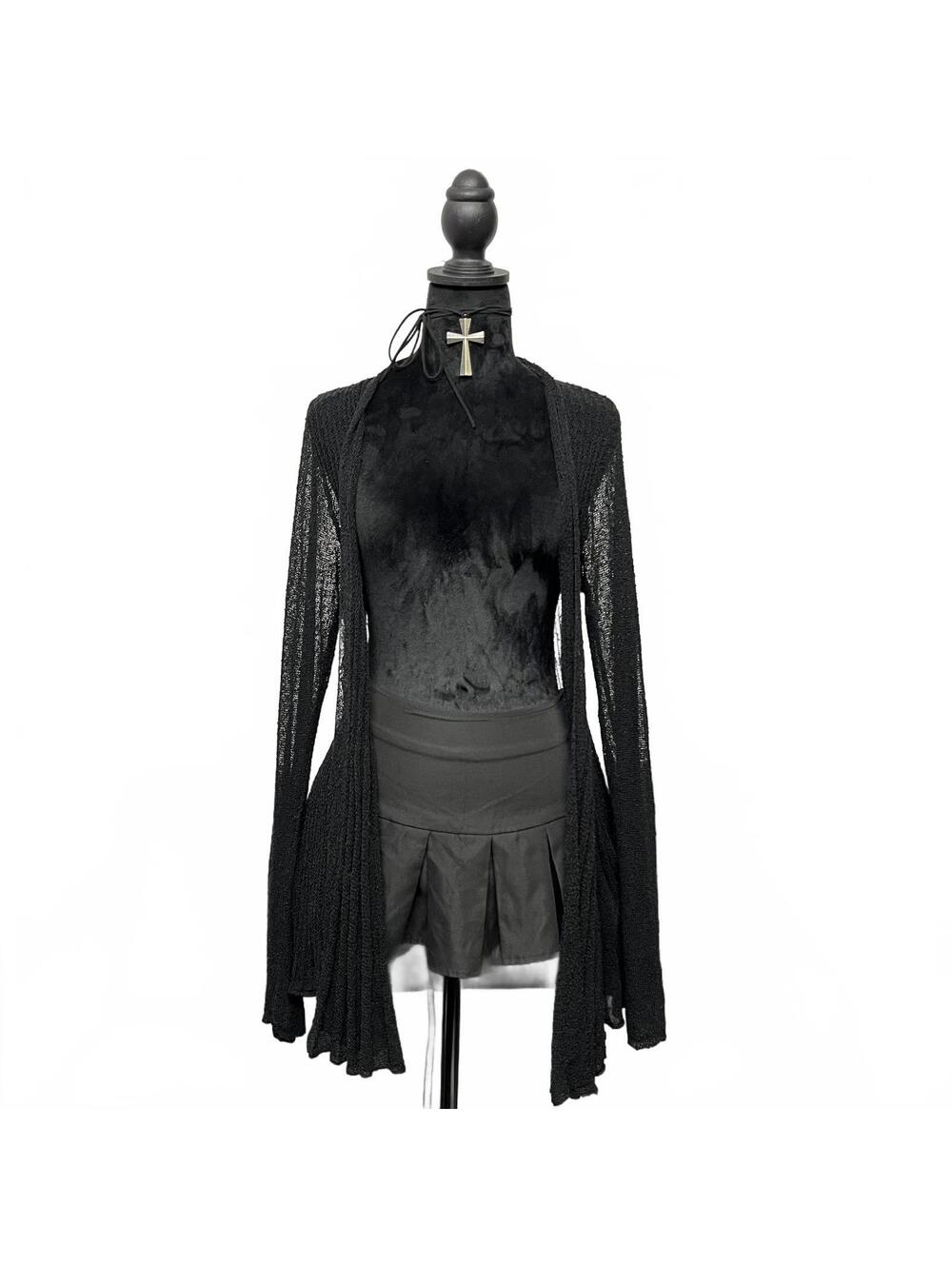 Vintage Marie Claire Sz L Gothic Black Open Knit Sheer Cardigan WhimsyGoth Fairy